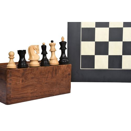 1959 Russian Zagreb Chess Pieces in Ebonized / Boxwood - 3.8" King with Box & Board 