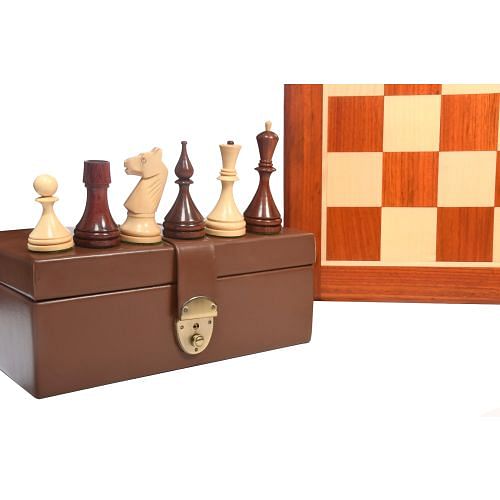 Repro 1961 Soviet Championship Baku Chess Pieces in Bud Rosewood / Boxwood  - 4” King with Board & Box