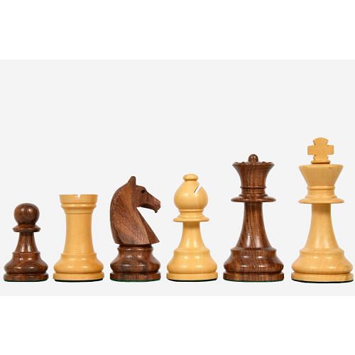 Reproduced 90s French Chavet Championship Tournament Chess Pieces V2.0 in Sheesham / Box Wood - 3.6" King