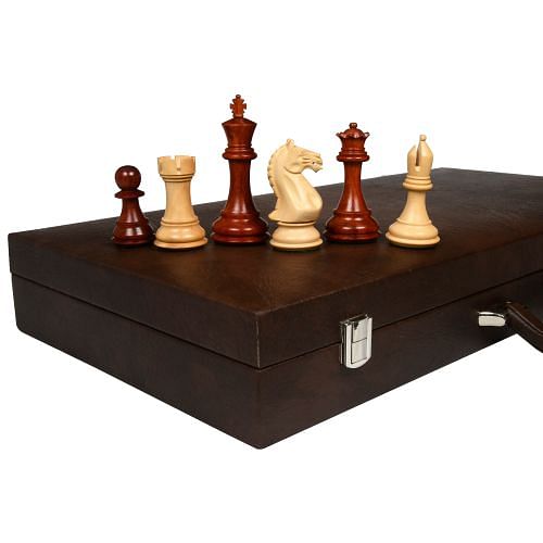 Fierce Knight Chess Pieces in Bud Rosewood/Box Wood - 4.0" King with Leatherette Box