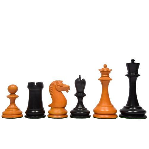 Reproduced B & Co 1860s Antique Chess Pieces in Ebony / Antiqued Box wood - 3.9" King