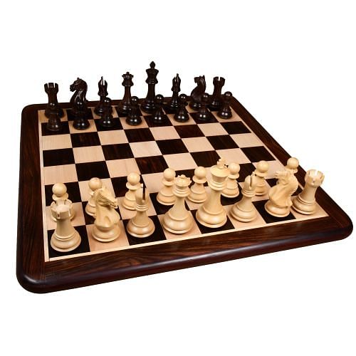 Fierce Knight Series Chess Pieces in Rosewood & Boxwood with Board- 4.1" King