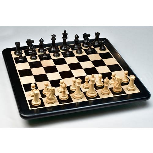 Professional Staunton Chess Pieces in Ebonized/Boxwood With Board & Box- 3.8" King