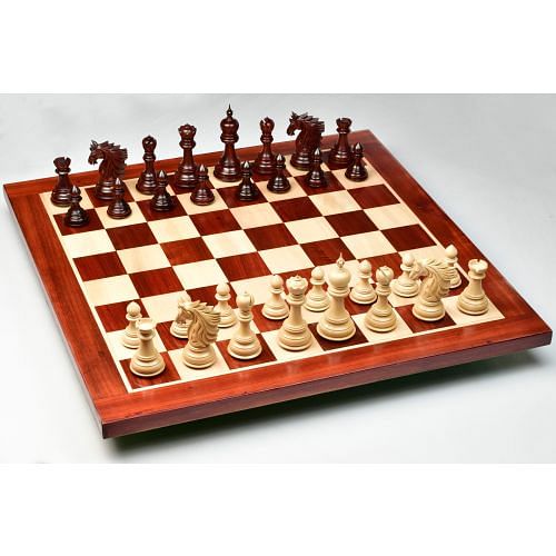 Sher-E-Punjab Chess Pieces in Bud Rose Wood/Boxwood With Board & Box- 4.6" King
