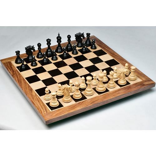 Sher-E-Punjab Series Chess Pieces in Ebony Wood/Boxwood - 4.6" King With Board & Box