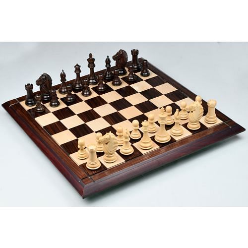 Bridle Knight Chess Pieces in Indian Rosewood/Box Wood with Board - 4.1" King 
