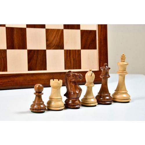 Desert Gold Chess Set in Sheesham & Boxwood with Wooden Board - 4.0" King