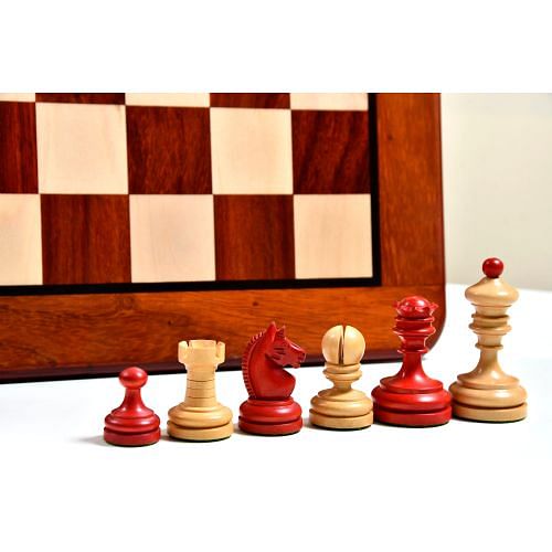 Repro Vintage 1930 German Knubbel Chess Set in Stained Crimson / Boxwood  - 3" King with Board 
