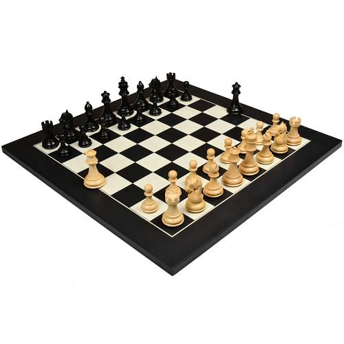 Bridle Analysis Chess Pieces in Ebonized/Boxwood with Maple Chess Board - 3.2" King