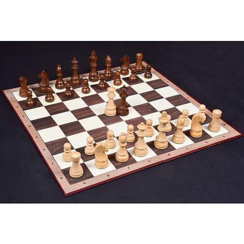 Tournament German Knight Chess Pieces in Sheesham/Boxwood - 3.75" King with Storage Pouch & Board