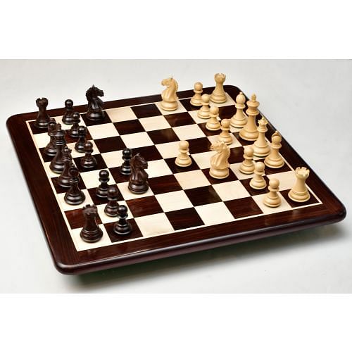 Fierce Knight Chess Pieces in Indian Rosewood/Boxwood With Board & Box- 3.5" King