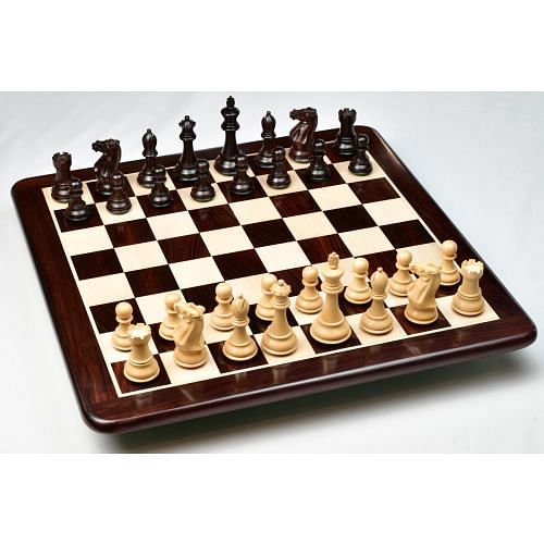 Desert Gold Chess Pieces in Rosewood/Boxwood With Board & Box- 4.0" King