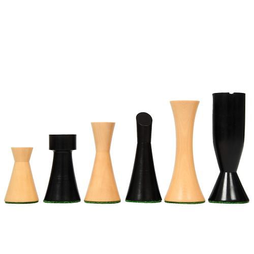 Minimalist Series Midnight Contemporary Chess Pieces in Ebonized Boxwood & Box Wood - 3.4" King