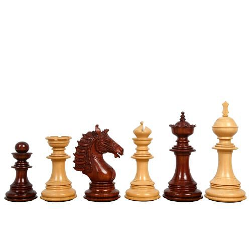 The Sikh Empire Series Triple Weighted Wooden Handmade Chess Pieces in Bud Rosewood (Padauk) and Indian Boxwood - 4.5" King