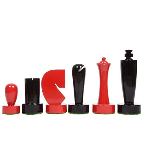 Berliner Series Modern Minimalist Chess Pieces in Red and Black Painted Box Wood - 3.7" King