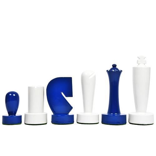 Berliner Series Modern Minimalist Chess Pieces in Blue and White Painted Box Wood - 3.7" King