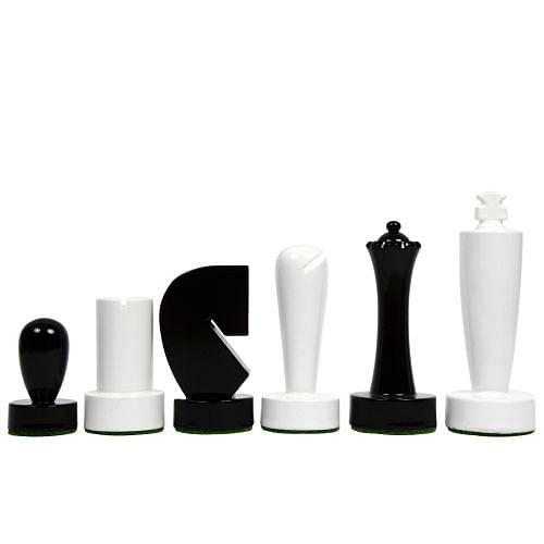 Berliner Series Modern Minimalist Chess Pieces in Black and White Painted Box Wood - 3.7" King