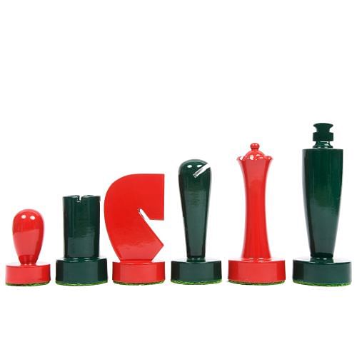 Berliner Series Modern Minimalist Chess Pieces in Red and Green Painted Box Wood - 3.7" King