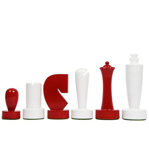 Berliner Series Modern Minimalist Chess Pieces in Red and White Painted Box Wood - 3.7" King