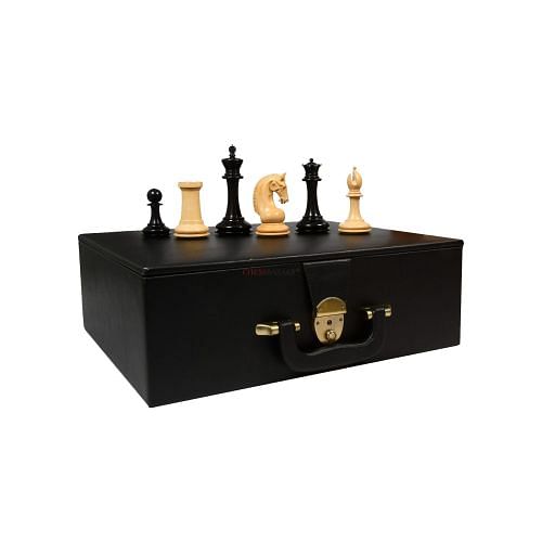 CB Red Rum Luxury Chess Pieces in Ebony/Boxwood with Box - 4.4" King