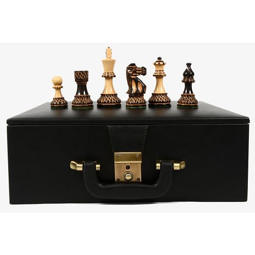 The Burnt Blazed Handcarved Chess Pieces in Burnt Boxwood - 3.8" King with Box