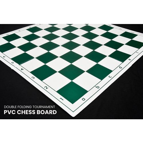 Double Folding Tournament PVC Chess Board with Algebraic Notation in Green & White Color 20" - 55 mm