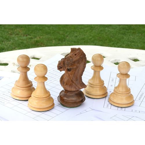 Combo of Knight & Pawns Chess Pieces in Sheesham & Box Wood - 4.52" Knight.