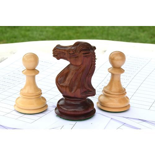 Combo of Knight & Pawns Chess Pieces in Bud Rosewood & Box Wood - 4.52" Knight.