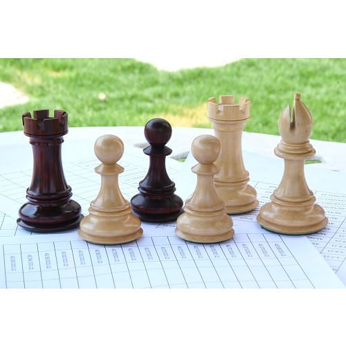 Combo of Paperweight Rook, Bishop & Pawn Chess Pieces in Box Wood & Bud Rosewood - 4.52" Bishop