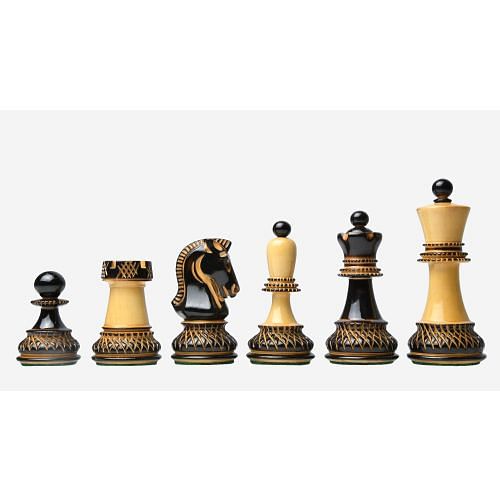 1950 Reproduced Dubrovnik Bobby Fischer Chessmen Version 3.0 in Lacquer Finished Burnt & Natural Box Wood - 3.7" King