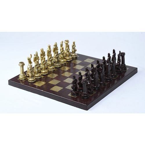 Solid Brass Chess Pieces With Collectible Premium Chess Board in Shiny Brown & Gold Color