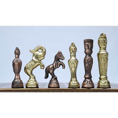 Clearance - Brass Chess Set Handmade Antique Finish Vintage Style Figure Chess Set in Antique Brass & Gold Color