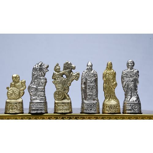 Clearance - Brass Metal Luxury Chess Pieces & Board Combo Set in Shiny Gold and Silver Color