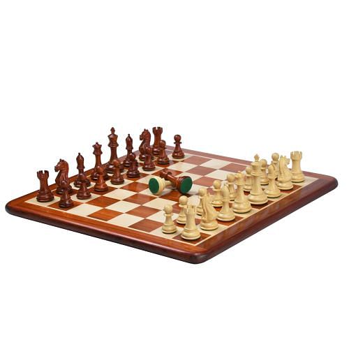 Fierce Knight Chess Pieces in Bud Rosewood/Boxwood - 4.0" King with Board