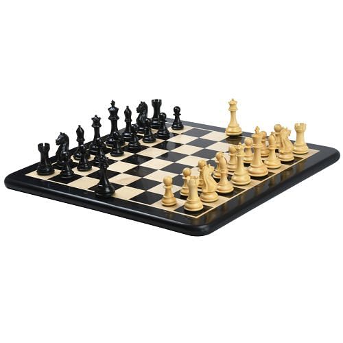Fierce Knight Chess Pieces in Ebonized/Boxwood - 4.0" King with Board