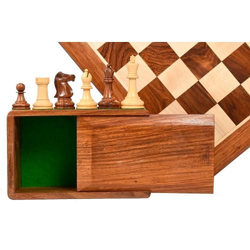 1972 Repro Fischer-Spassky Chess Pieces V2.0 in Sheesham/Boxwood - 3.75" King with Box