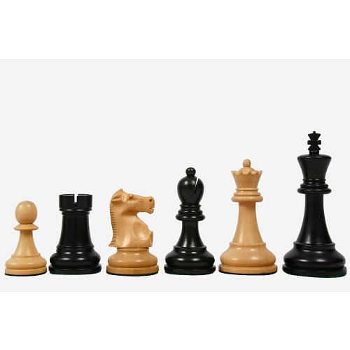 1972 Reproduced Fischer-Spassky Staunton Pattern Chess Pieces V2.0 in Ebonized Boxwood & Natural Boxwood - 3.7" King