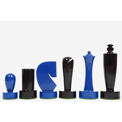 Berliner Series Modern Minimalist Chess Pieces in Blue and Black Painted Boxwood - 3.7" King