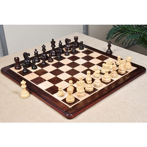 Smokey Staunton Chess Pieces in Rosewood/Boxwood with Board & Box- 3.8" King