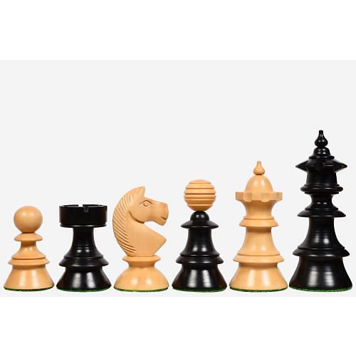Reproduced Antique Series Austrian Coffee House Old Vienna Chess Pieces in Dyed Box Wood - 4.2" King