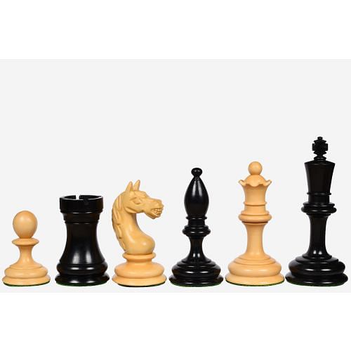 1935 Botvinnik Flohr Reproduced Soviet Chess Pieces in Ebony / Box Wood - 4" King 