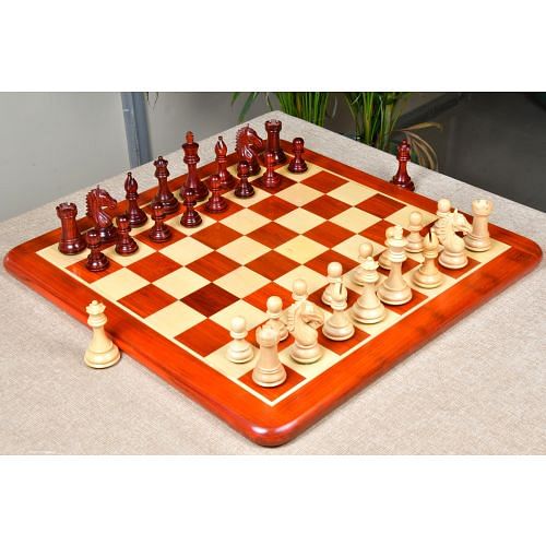 Derby Knight Chess Pieces in Bud Rosewood/Boxwood - 4.1" King with Board