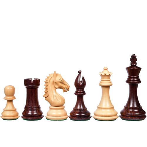 Derby Knight Staunton Weighted Chess Pieces in Rosewood & Boxwood - 4.1" King