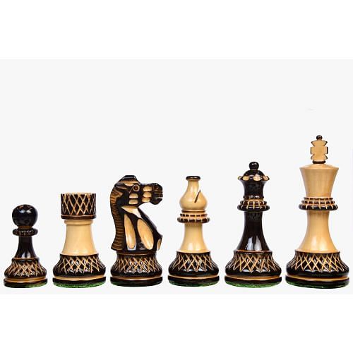 The Burnt Blazed Series Handcarved Lacquer Chess Pieces in Burnt Box Wood - 3.8" King