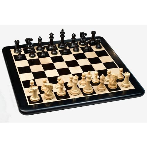 Professional Staunton Chess Pieces in Ebonized/Boxwood With Board & Box- 3.8" King