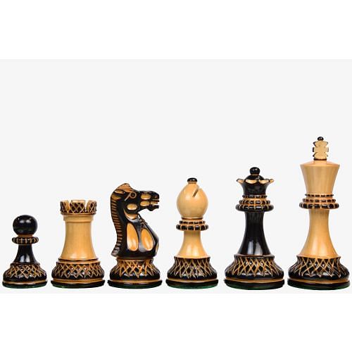 The Parker Staunton Series Lacquered Chess Pieces in Burnt Boxwood & Natural Boxwood - 3.9" King 