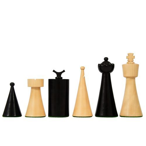 1940s Art Deco Series Weighted Chess Pieces Ebonized Boxwood and Boxwood  -3.8" King