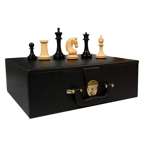 CB Red Rum Luxury Chess Pieces in Ebony/Boxwood with Box - 4.4" King