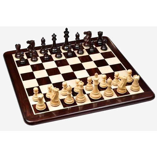 Desert Gold Staunton Chess Pieces in Rosewood/Boxwood With Board & Box- 4.0" King