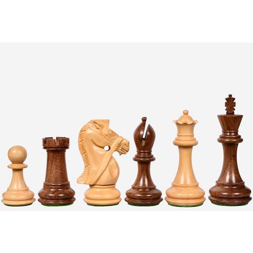 The Bridle Knight Series Weighted Wood Chess Pieces in Sheesham (Golden Rosewood) & Boxwood - 4.2" King, Extra Queens